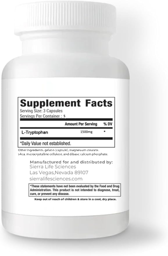 1500mg High Dose L-Tryptophan Max in Easy-to-Swallow Capsules | Gluten-Free, Non-GMO (Travel Size, 15 Count (Pack of 3)