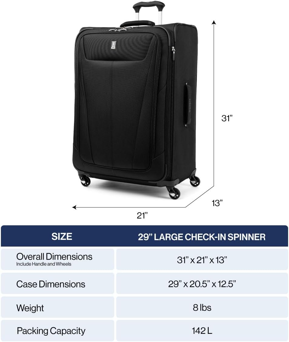 Travelpro Maxlite 5 Softside Expandable Checked Luggage with 4 Spinner Wheels, Lightweight Suitcase, Men and Women, Azure Blue, Checked Large 29-Inch