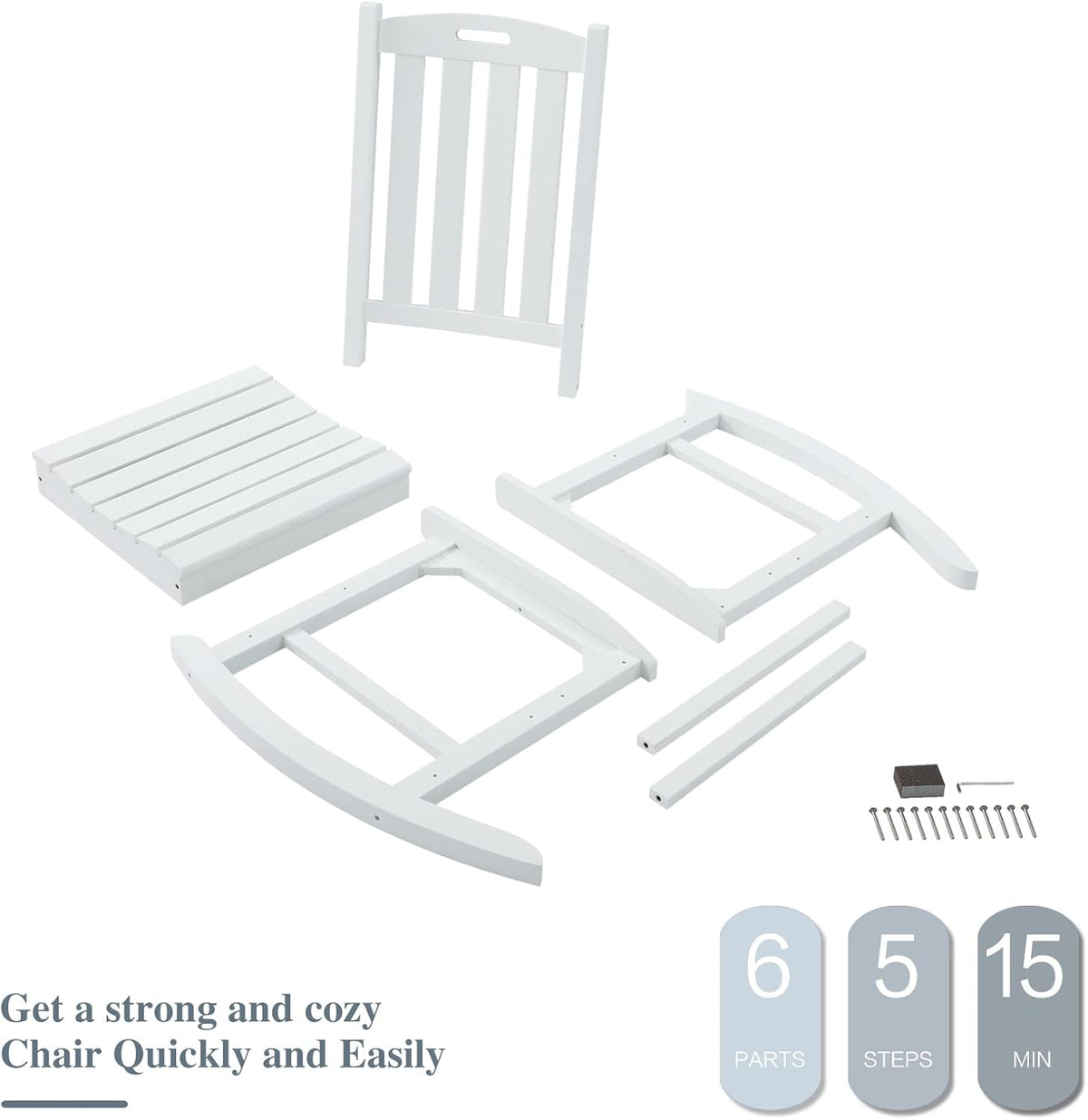 Psilvam Oversized Outdoor Rocking Chair Set of 2, Porch Rocker with 21" Wide Seat and 32" Tall Backrest, Pre-Assembled with Most Components for Effortless Installation (White)
