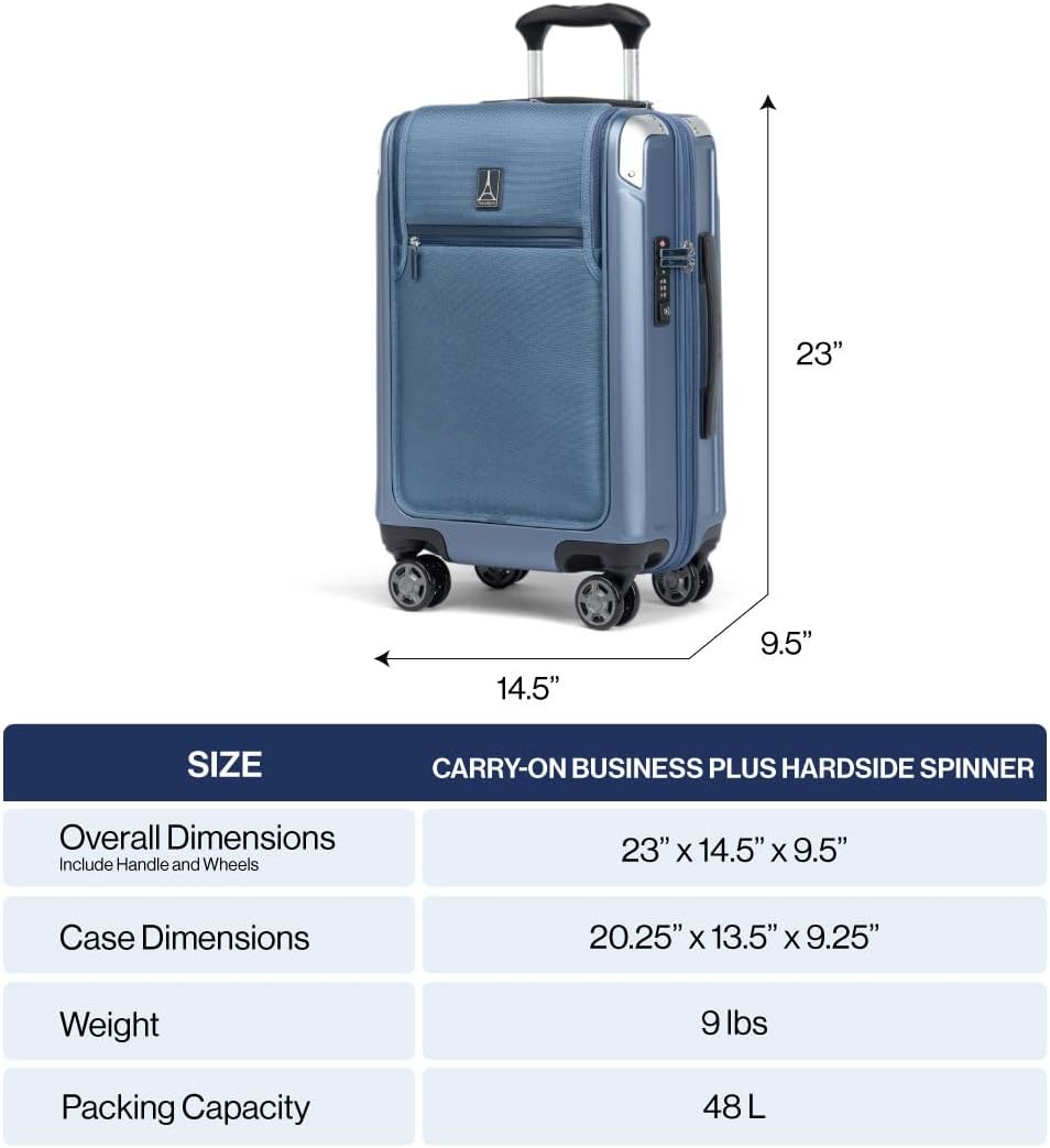 Travelpro Platinum Elite Hardside Expandable Carry on Luggage, 8 Wheel Spinner, TSA Lock, Hard Shell Polycarbonate Suitcase, Shadow Black, Carry on Laptop Pocket 21-Inch