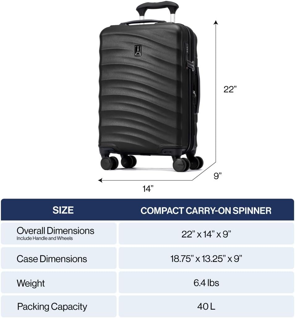 Travelpro Maxlite Air V2 Hardside Expandable Carry on Luggage, 8 Spinner Wheels, Lightweight Hard Shell Suitcase, TSA lock, Black, Compact Carry On 20-Inch
