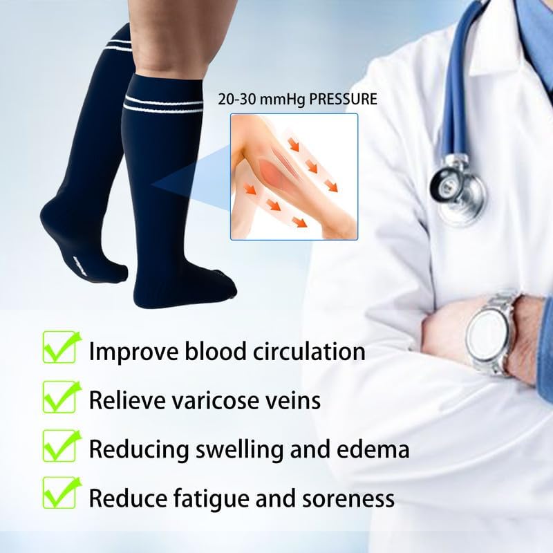 LEVSOX Viscose Made from Bamboo Compression Socks for Pregnant Women 20-30 mmHg Knee High Cute Mens Supports Socks for Travel