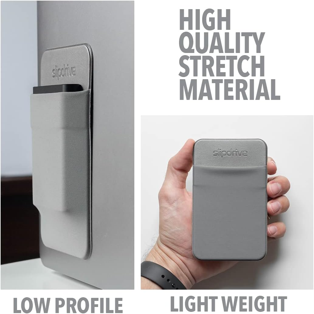Slipdrive - Portable Hard Drive Sleeve for Laptop - SSD Solid State Drive - Reusable Adhesive - 5β x 3.2β Stick on External Hard Drive Carrying Case - Travel Pocket Pouch (Small, Gray)