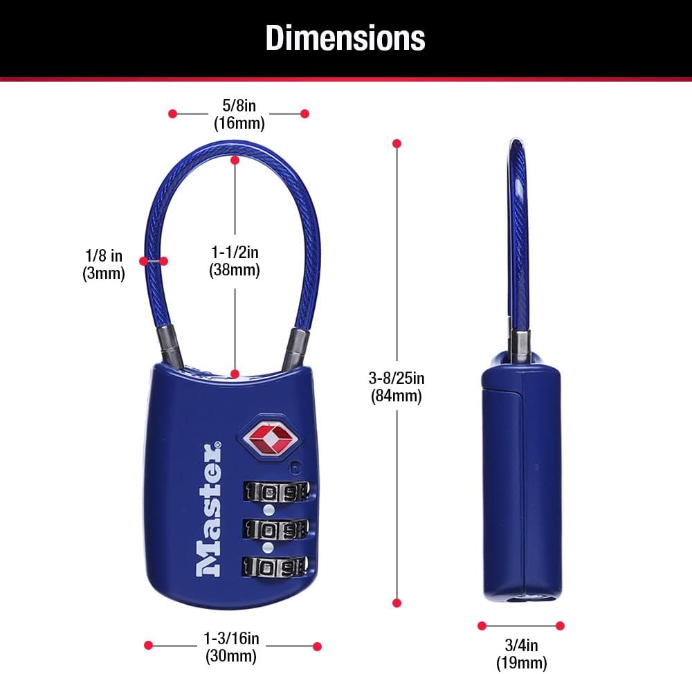 Master Lock Set Your Own Combination TSA Approved Luggage Lock, Travel Zipper Padlock is Perfect for Suitcases, Bags, or Backpacks, 4 Pack, Color May Vary, 4688EC4