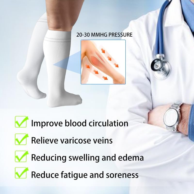LEVSOX Viscose Made from Bamboo Compression Socks for Pregnant Women 20-30 mmHg Knee High Cute Mens Supports Socks for Travel
