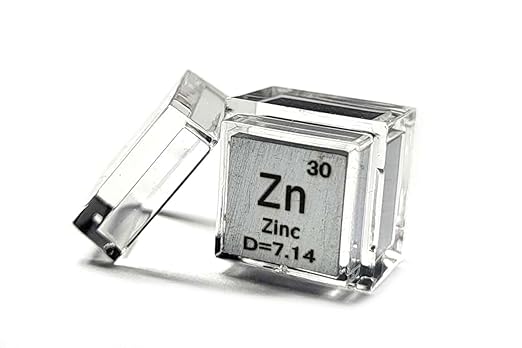 0.39" 10mm Zinc Zn Metal Cube up to 99.9% Pure Periodic Table Element Engraved Density Collection Science Education Display Block Cube + Acrylic Case Box - 1PC
