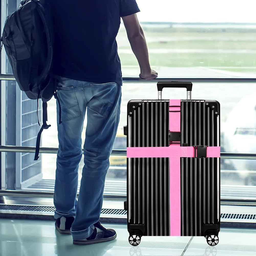 Luggage Straps for Suitcases TSA Approved-2 Pack Bright Personalized Luggage Belt Strap for Suitcase/Carry On Bag Luggage Accessories for Travel (Pink)