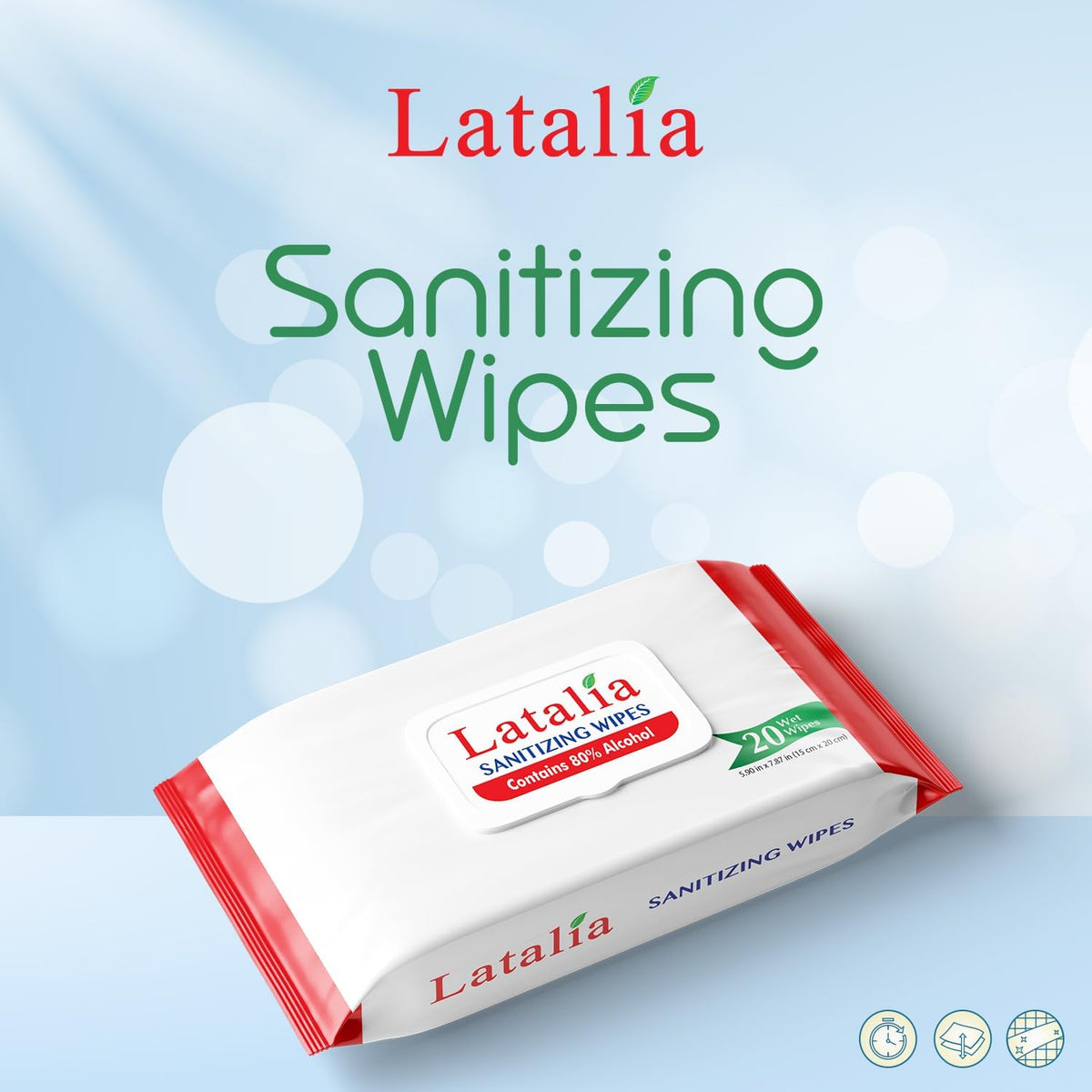 Hand Wipes | 80% Alcohol Hand Sanitizer Wipes for Hands & Face Moisturizing, Gentle, Convenient and Fragrance Free (Pack of 5, 20 Counts)