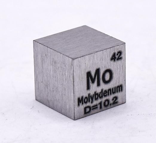 0.39" 10mm Molybdenum Metal Cube Mo up to 99.9% Pure Periodic Table Element Engraved Density Collection Science Education Display Block Cube + Acrylic Case Box - 1PC