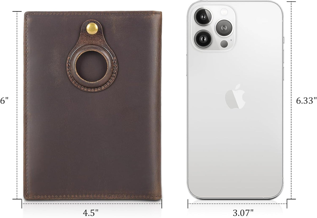 Polare Full Grain Leather Passport Holder RFID Blocking Travel Bifold Wallet Passport Holders 2 Passports (Dark Brown with AirTag Slot)
