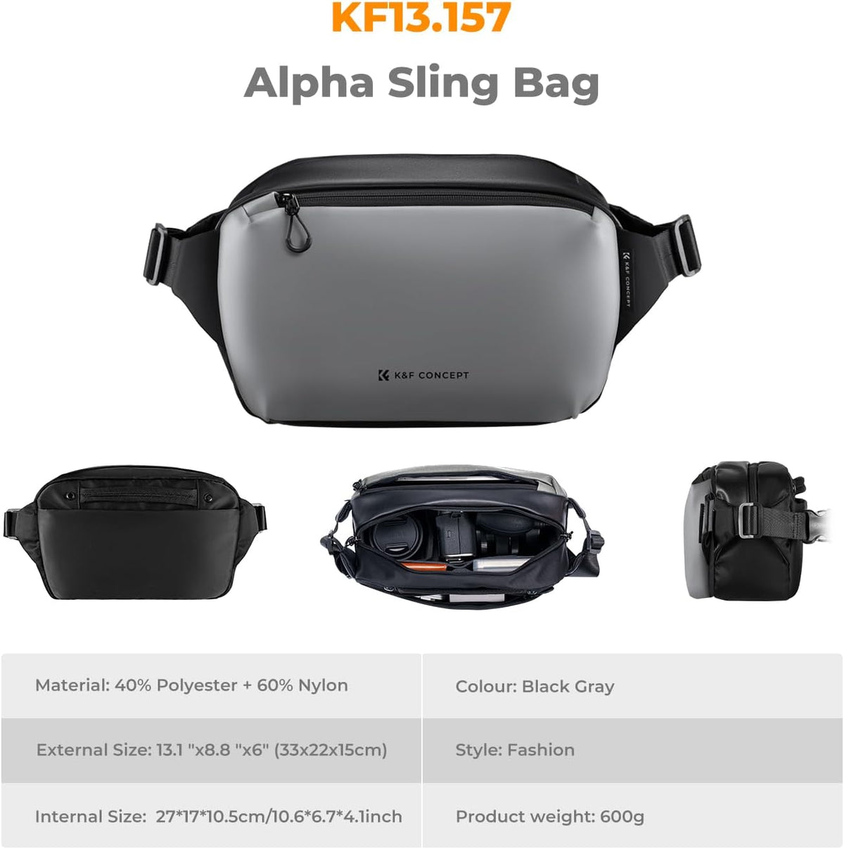 K&F Concept 2 in 1 Sling Bag Everyday Shoulder Bag & Multifunction Photography Crossbody Camera DSLR Backpack Portable Bag