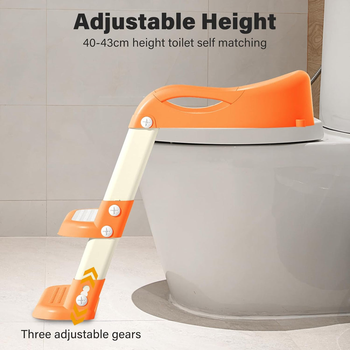 Potty Training Seat with Step Stool Ladder, Adjustable Foldable Potty Seat for Toilet with Anti-Slip Pads Ladder for Kids Boys Girls Toddlers - Orange
