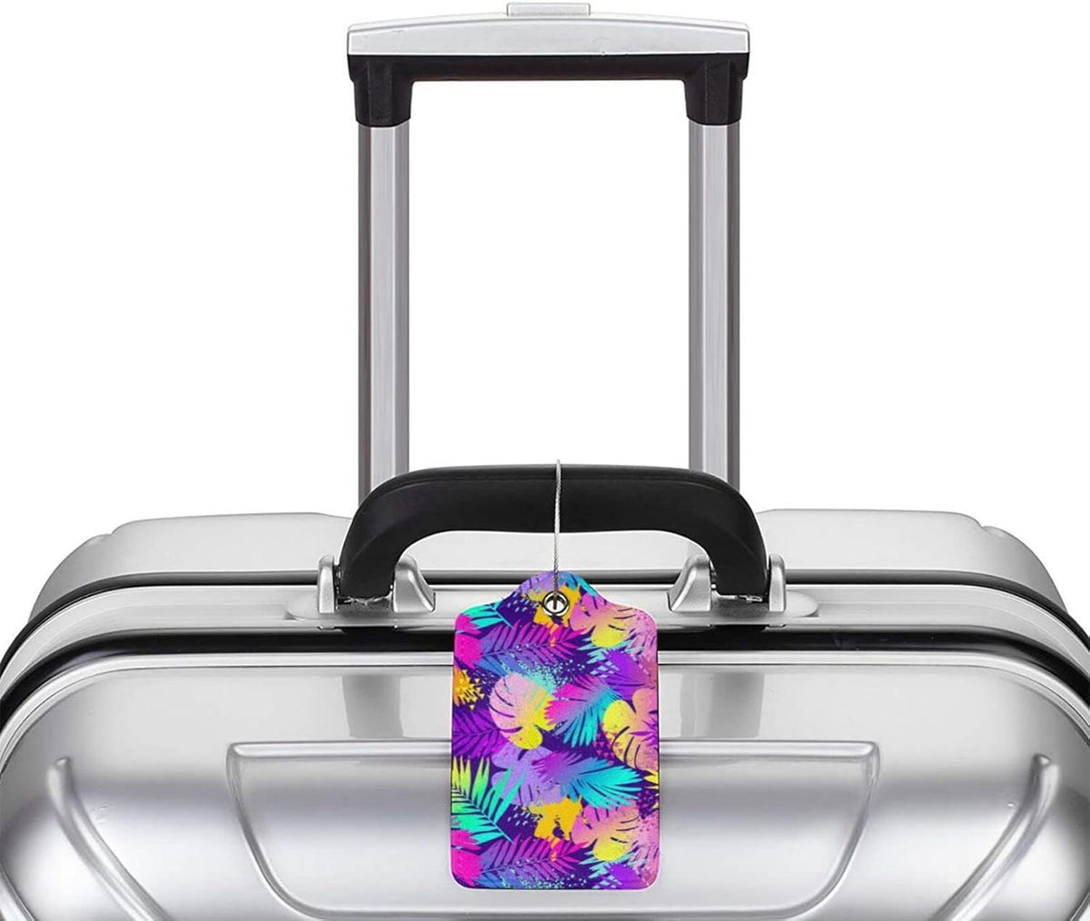 Set of 2 Purple Leaves of Palms Tree Luggage Tags for Suitcases, Colorful Art Tropical Flavour Leather Suitcase Tag Name Identifiers Labels for Travel Bag Baggage Backpack