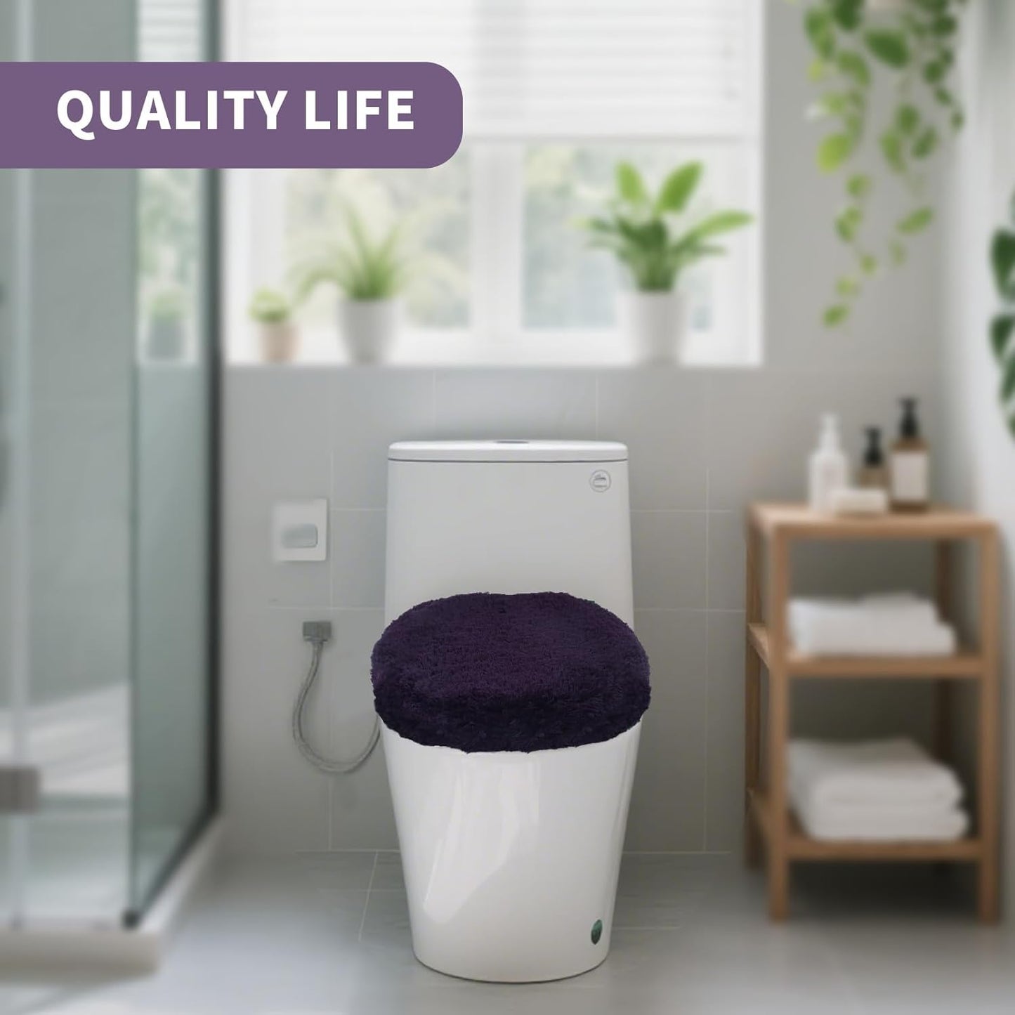 Microfiber Elongated Toilet Seat Cover 19.5"x 15" Machine Washable Solid Toilet Lid Cover Adjustable Rubber Backing Fits Most 18-19.5" L x 14-16" W Elongated Toilet Seat