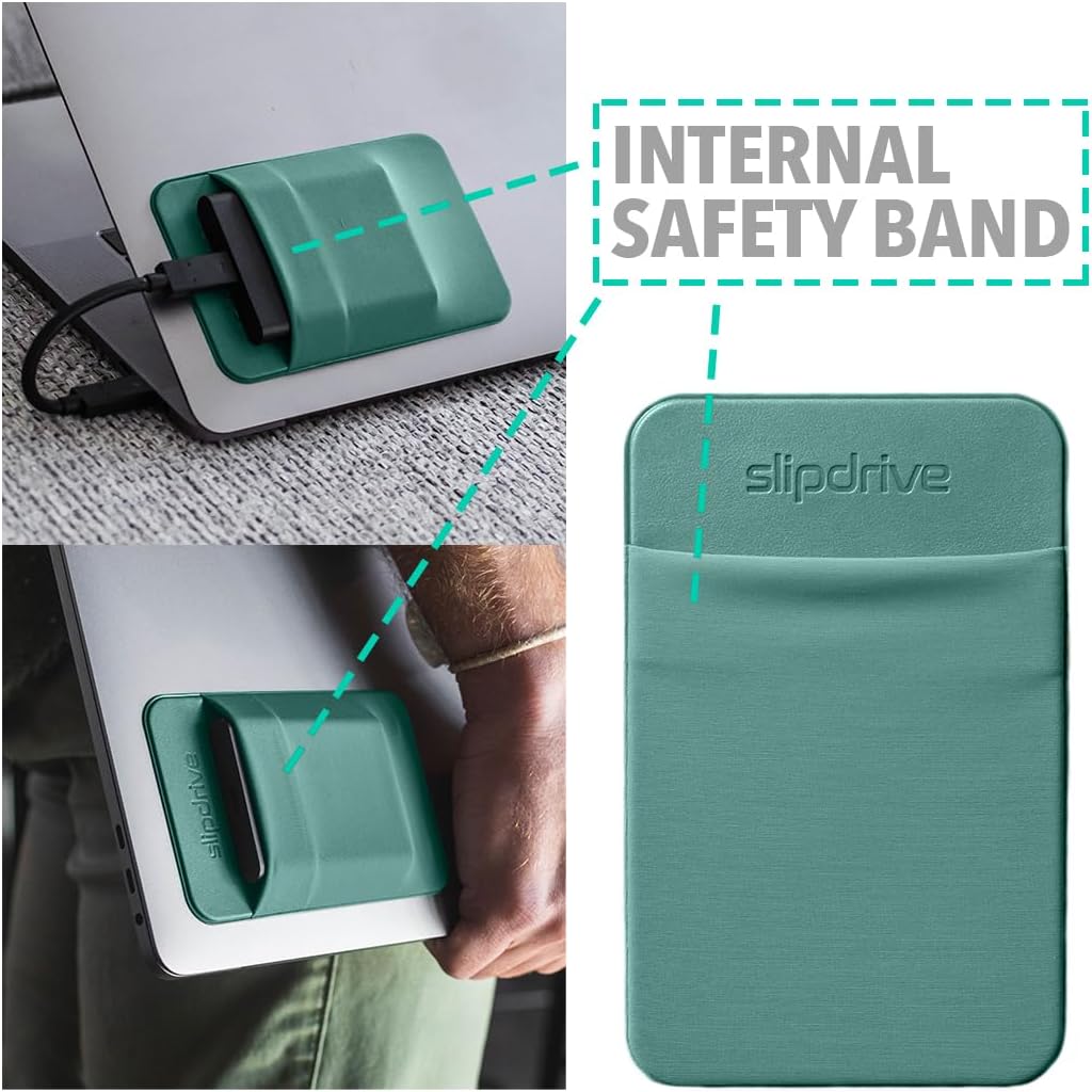 Slipdrive - Portable Hard Drive Sleeve for Laptop - SSD Solid State Drive - Reusable Adhesive - 5β x 3.2β Stick on External Hard Drive Carrying Case - Travel Pocket Pouch (Small, Aqua)