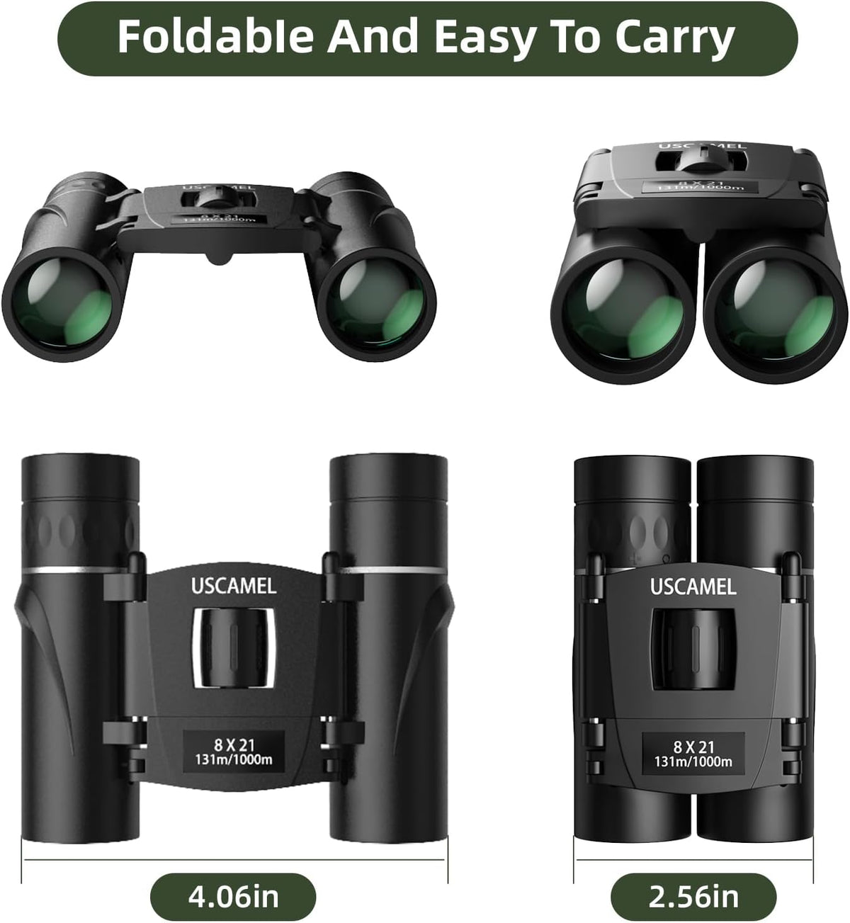 USCAMEL Binoculars for Adults and Kids 8×21 High Powered Compact Binoculars BAK4 Prism Easy Focus - for Bird Watching, Outdoor Use, Hunting, Travel (Black)