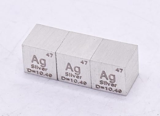 0.39" 10mm Silver Argentum Metal Cube Ag up to 99.9% Pure Periodic Table Element Engraved Density Collection Science Education Display Block Cube + Acrylic Case Box - 1PC