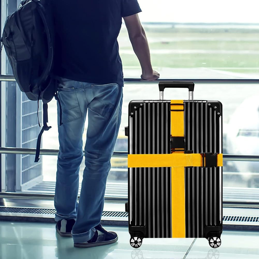 Luggage Straps for Suitcases TSA Approved-2 Pack Bright Personalized Luggage Belt Strap for Suitcase/Carry On Bag Luggage Accessories for Travel (Yellow)