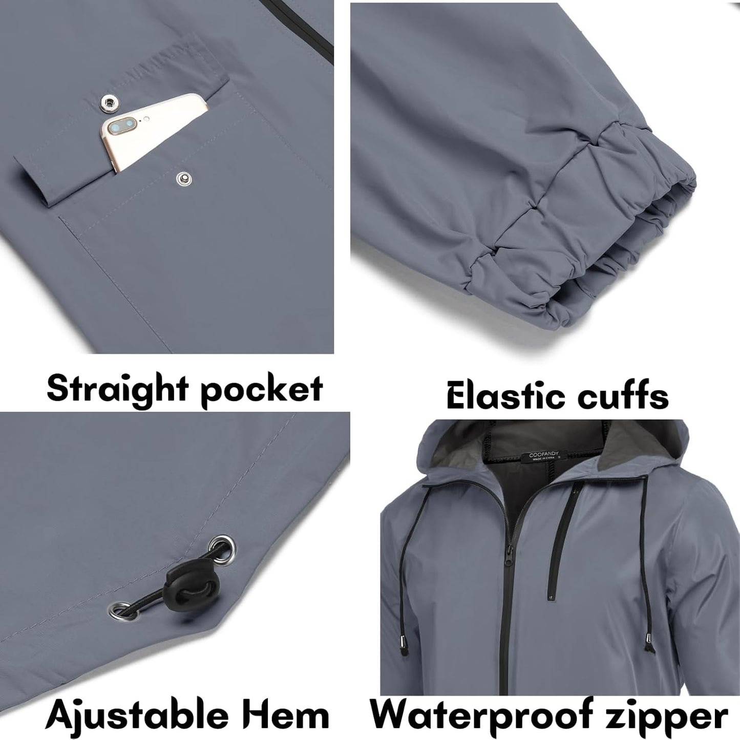 COOFANDY Men's Long Raincoat Ligtweight Rain Jacket Waterproof Outdoor Jackets with Hood