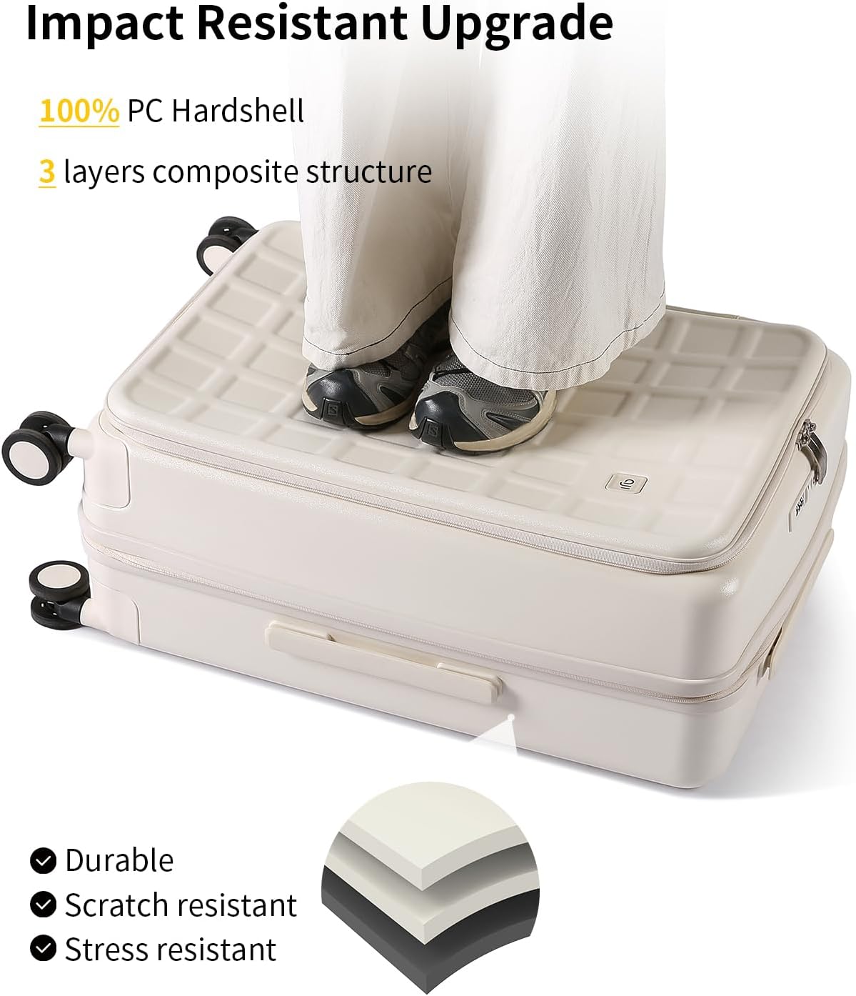 aji Expandable Top Opening Carry On Luggage Airline Approved, 20 Inch Lightweight Hardside Carry On Suitcase with Spinner Wheels, Travel Luggage with Laptop Compartment for Women Men, Coconut White