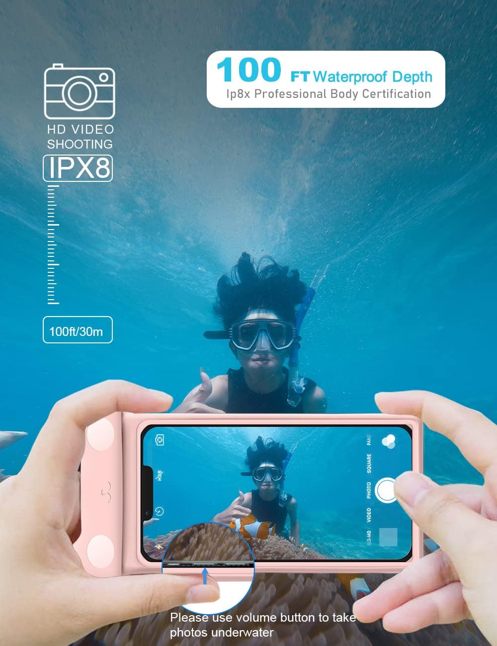 wellhouse Waterproof Phone Pouch, Waterproof Phone Case for iPhone 16 15 14 13 12 Pro Max XS Samsung, IPX8 3D Cellphone Dry Bag Beach Essentials (2 Pack - Meow Pink & Blue7.0, 7 inch)