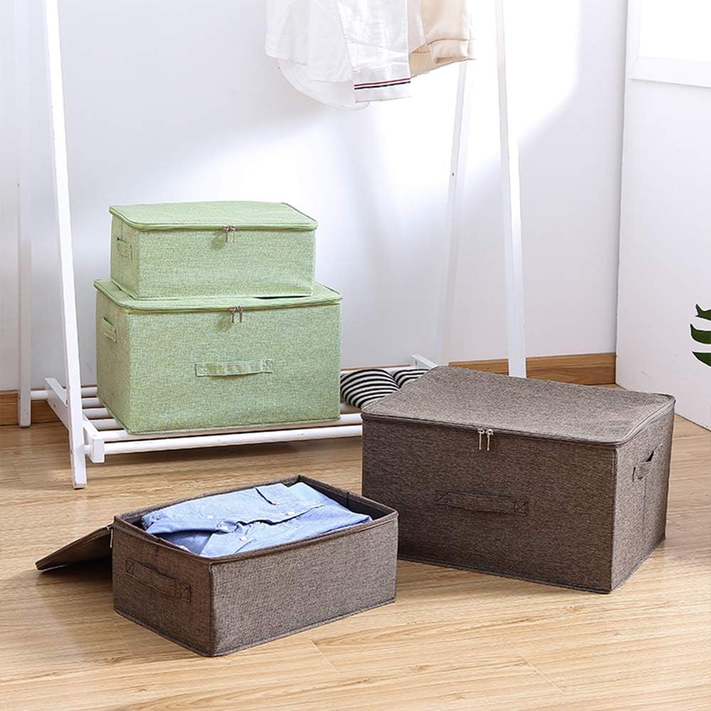 ANMINY Storage Bins with Zipper Lids 13 Qt Lidded Fabric Storage Boxes Baskets Cubes with Handles Collapsible Washable Cotton Linen Closet Shelf Clothes Organizer Containers - Coffee, Small