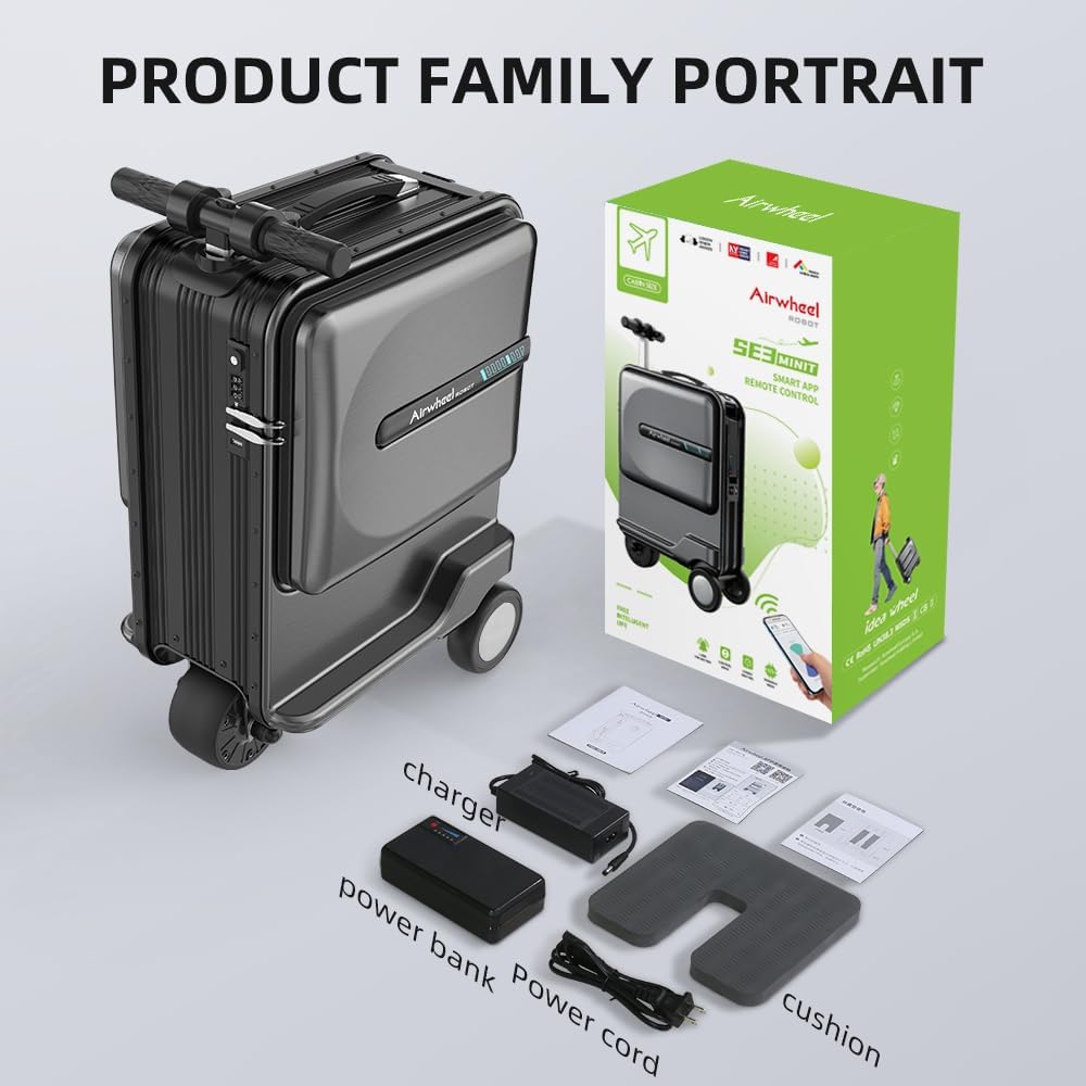 Airwheel 20 Inch Smart Rideable Suitcase Electric Luggage Scooter Carry On Luggage (black)