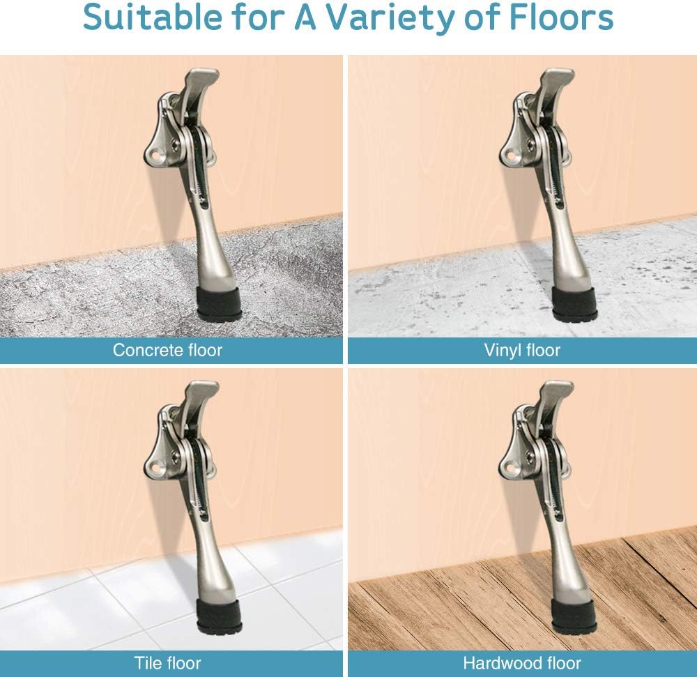 Door Stopper, One-Touch semi-Automatic Metal Door Stopper, with Non-Slip Rubber Tip for Wood, Concrete, Tiled, and Carpeted Floors (4inch x 1pack, Black)