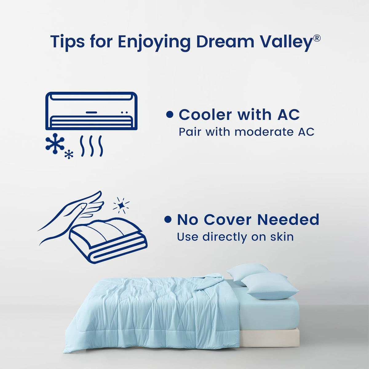 Dream Valley® Outlast® Deepsleep Cooling Comforter, Full/Queen Size, NASA-Grade Space Technology Cooling Blanket for Hot Sleepers Night Sweats, Q-Max > 0.45 Aerocool™ Breathable, Ice Blue, 90"x90"