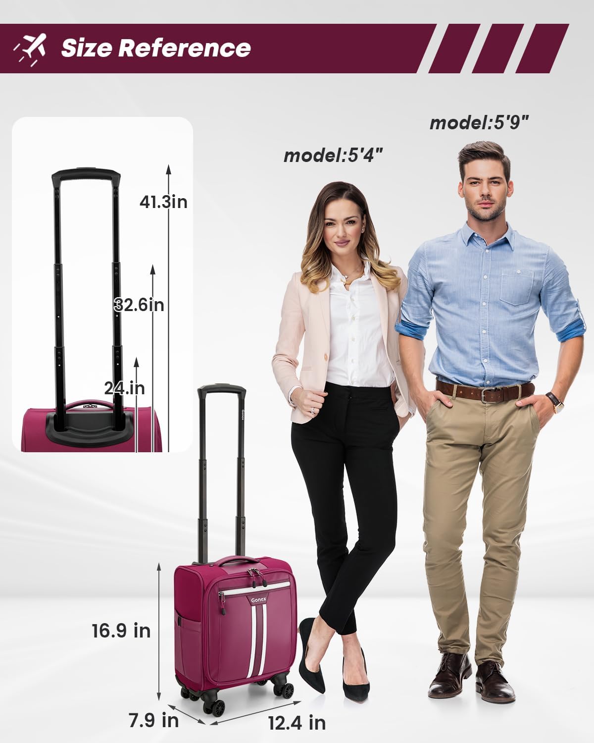 Gonex 16 inch Underseat Carry On Luggage with Spinner Wheels, Water Resistant PVC Wheeled Travel Bag Airline Approved, Softside Small Rolling Personal Item Suitcase for Men Women, Purple