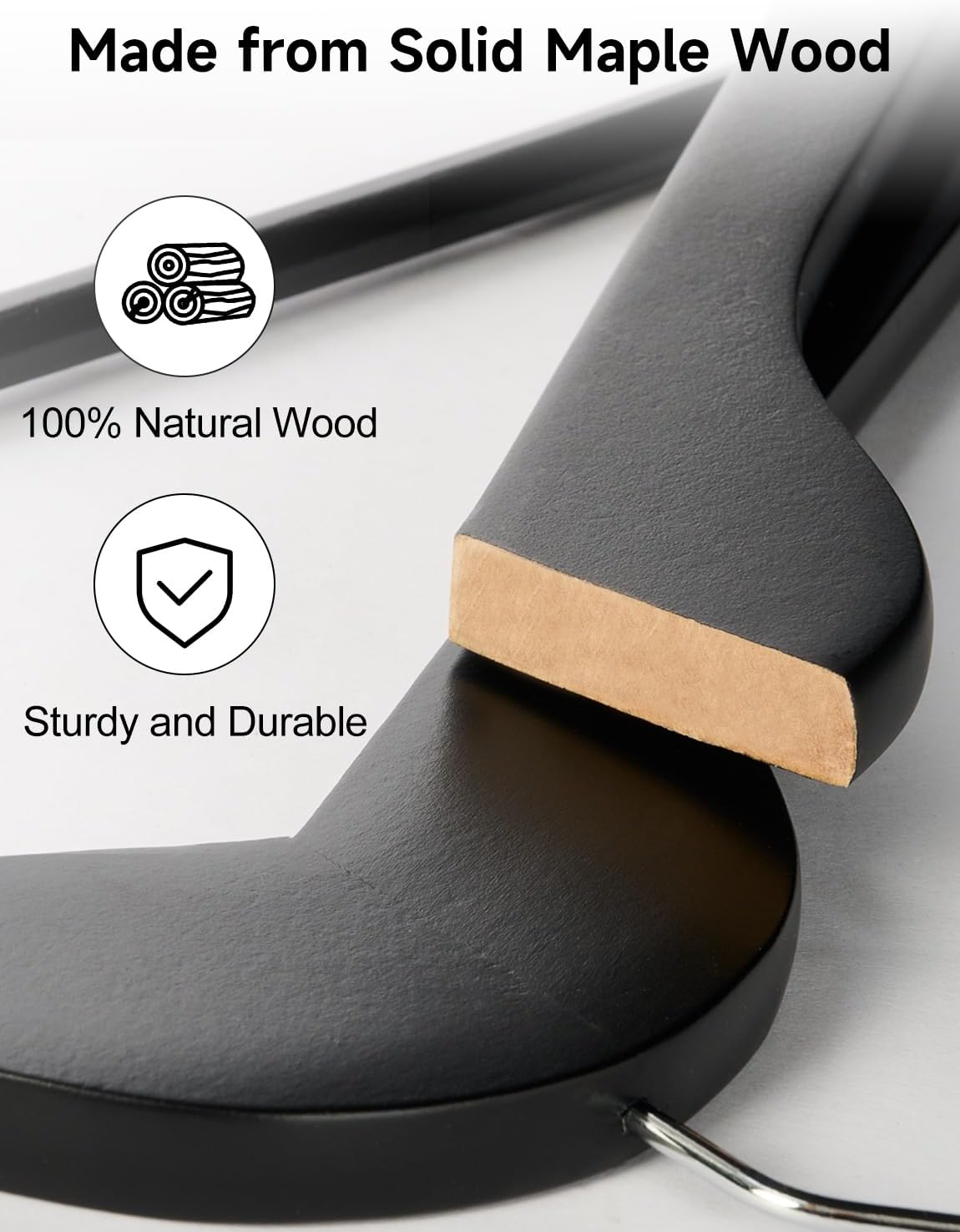 StorageWorks Black Wooden Hangers, 30 Pack Wood Hanger for Closet, Coat Hangers for Coats, Shirts, Pants, Suits
