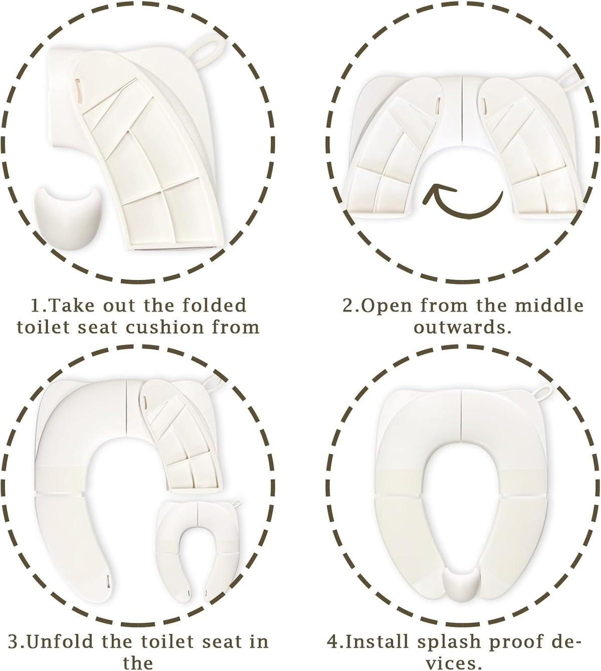 Portable Toilet Seat for Kids, Foldable Universal Fit Potty Training Seat with Anti-Slip Base & Splash Guard Travel Toilet Seat with Storage Bag, Easy Clean-White