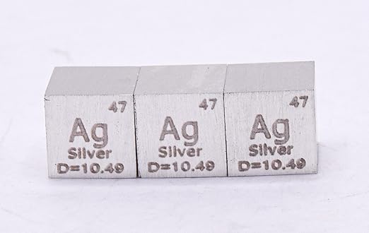 0.39" 10mm Silver Argentum Metal Cube Ag up to 99.9% Pure Periodic Table Element Engraved Density Collection Science Education Display Block Cube + Acrylic Case Box - 1PC