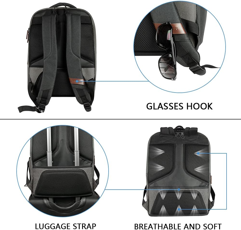 KROSER Laptop Backpack Large Computer Backpack Fits up to 17.3 Inch Laptop with USB Charging Port Water-Repellent Casual Daypack for Travel/Business/College/Women/Men-Grey