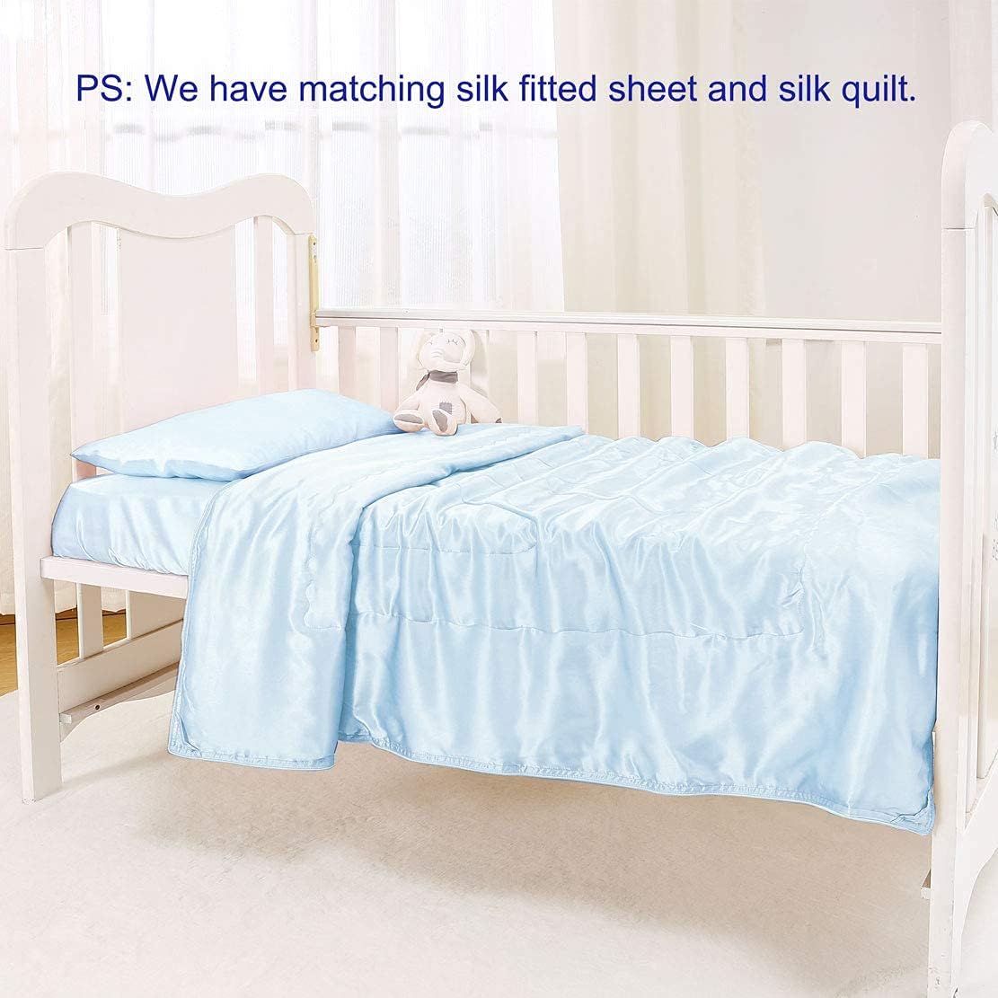 Natural Mulberry Silk Toddler Pillowcase for Hair and Skin, Both Side 19 Momme Silk, 1 Pack Travel Pillow Case, 13 x 18 Inches (Blue)