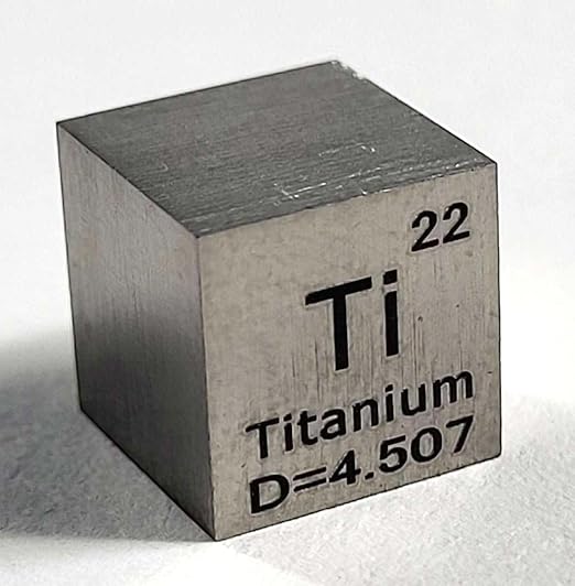 0.39" 10mm Titanium Metal Cube Ti up to 99.9% Pure Periodic Table Element Engraved Density Collection Science Education Display Block Cube + Acrylic Case Box - 1PC