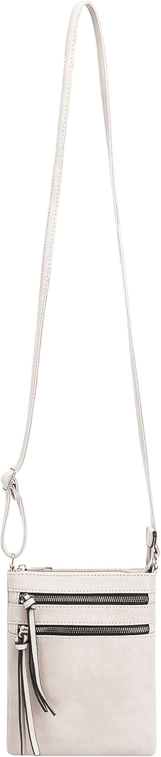 DELUXITY | Crossbody Purse Bag | Functional Multi Pocket Double Zipper Purse | Adjustable Strap | Medium Size Purse | Beige