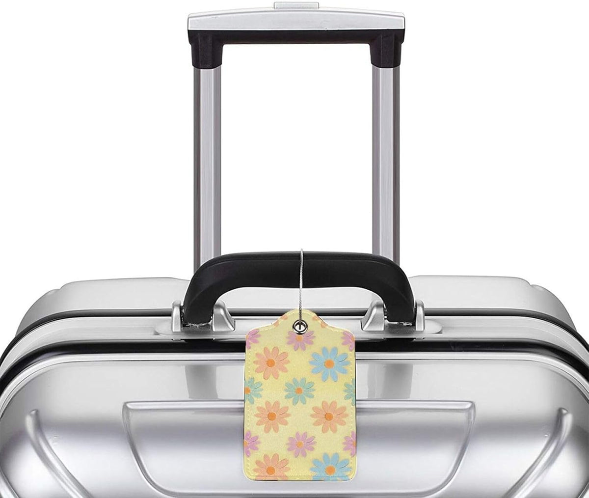 Flowers Leather Luggage Tag with Stainless Steel Ring, Fun Name Id Card Cover Travel Bag Tag Set, Suitable for Travel Bag Luggage Women Men 4 PCS