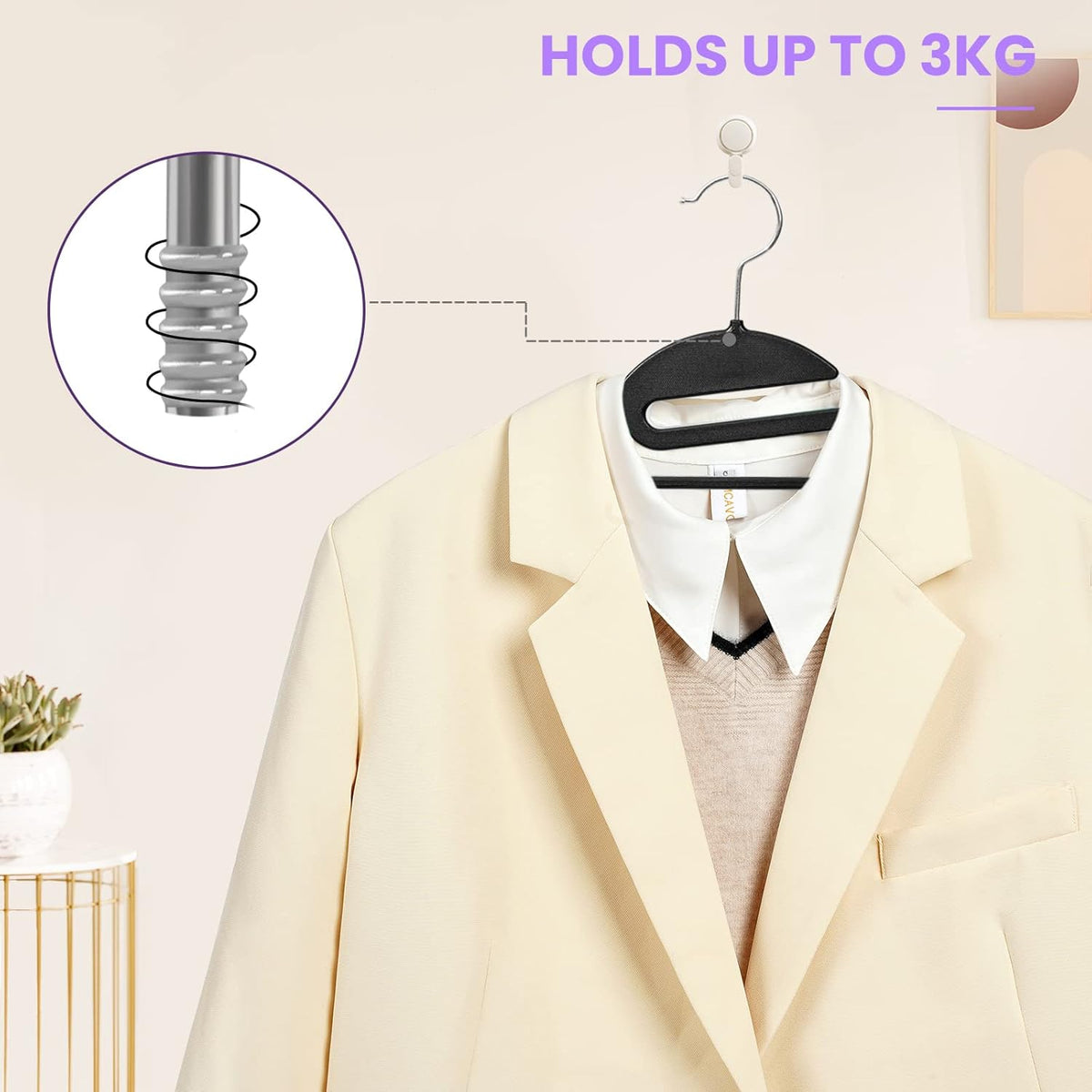 BAGAIL Plastic Hangers 50 Pack with Non-Slip Design,0.2 Inches Thick, 360°Swivel Hook Space Saving Organizer for Bedroom Closet,Shirts,Pants(Purple- S Shaped)