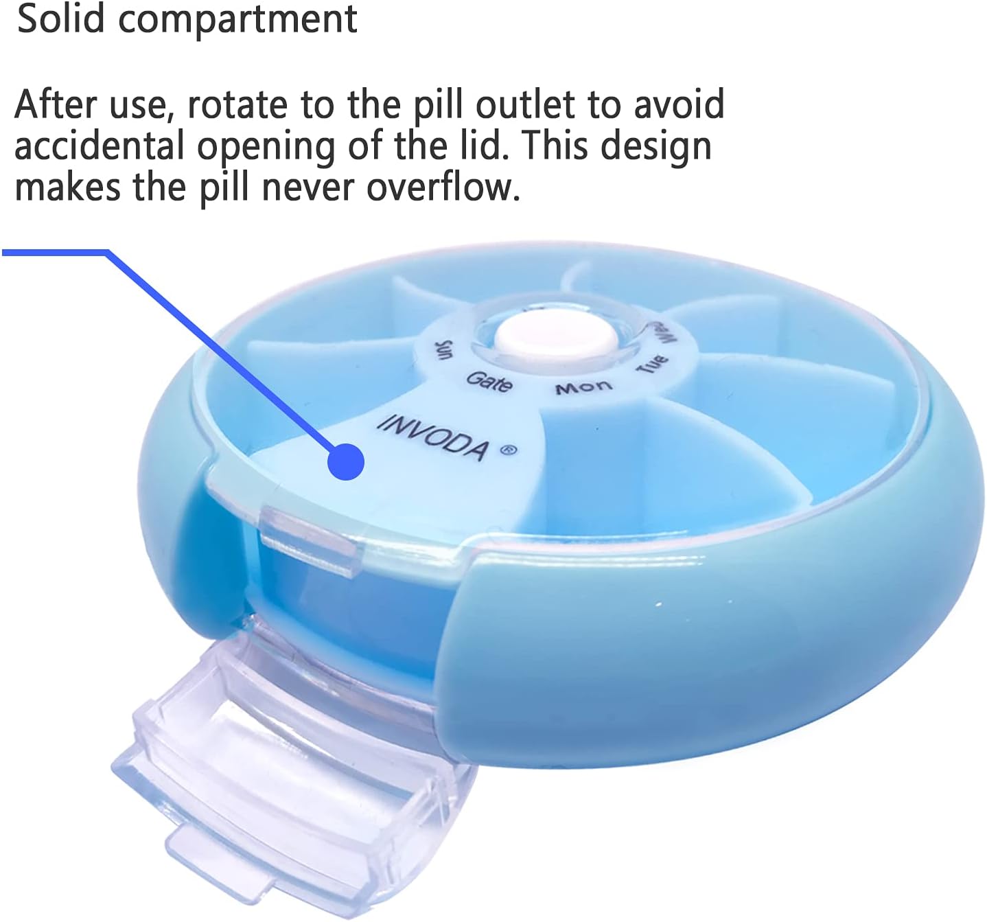 INVODA Weekly Pill Organizer 7 Compartment Rotating Pill Box for Daily Medication & Vitamins - Portable Travel Pill Case Fish Oil Supplements Vitamins Organizer (Green+Sky Blue+Orange)