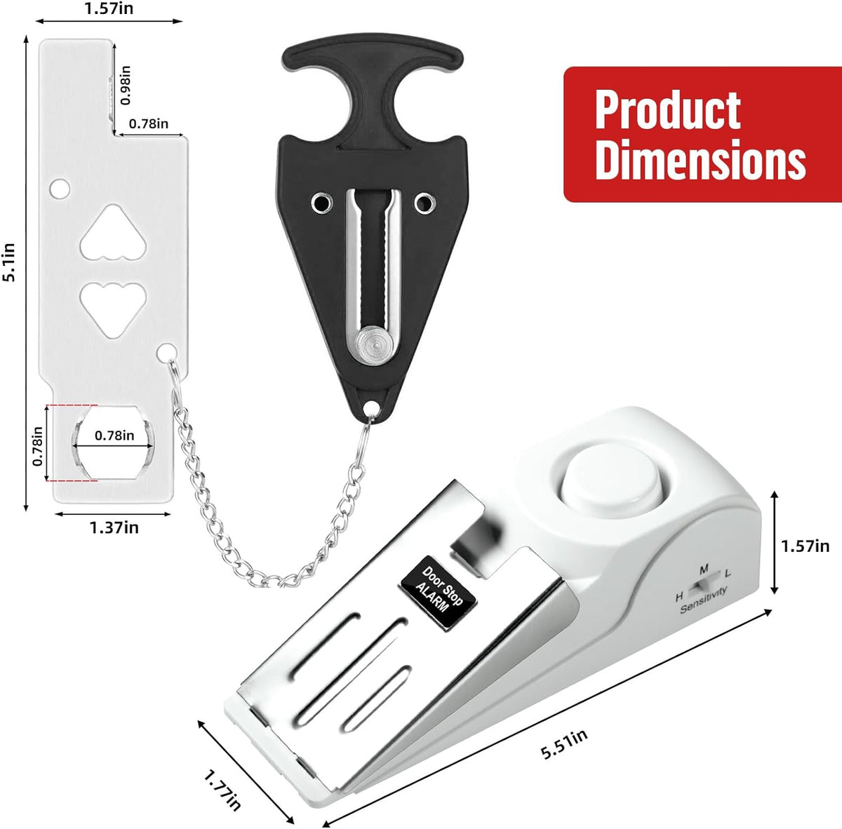 Portable Door Lock Alarm - Dual Protection Security, 120DB Siren, Sturdy Rubber Door Stopper Wedge for Home & Travel