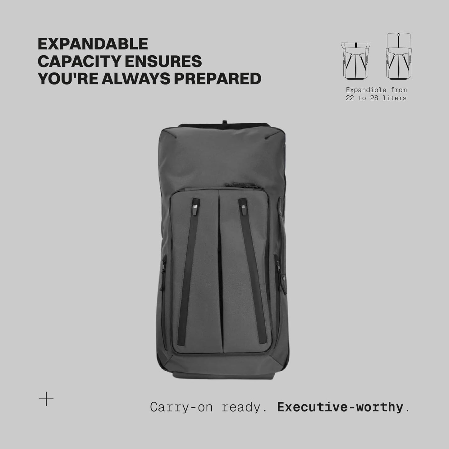 The Frenchie Co. - Work/Travel Speed Backpack - Expandable 23 to 30 liters - Anti-theft magnetic closure - Ballistic nylon with padded laptop compartment and minimalist professional design