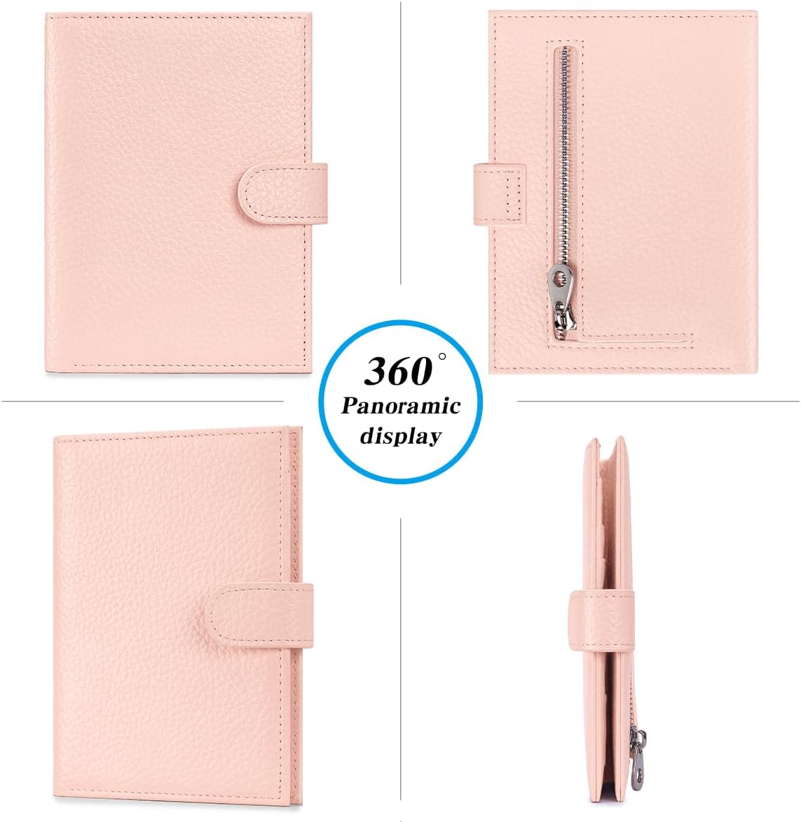Passport Holder for Travel Women RFID Blocking Genuine Leather Passport Wallet with Card Slots, Zipper Coins Pocket, Cash Holder, Pink