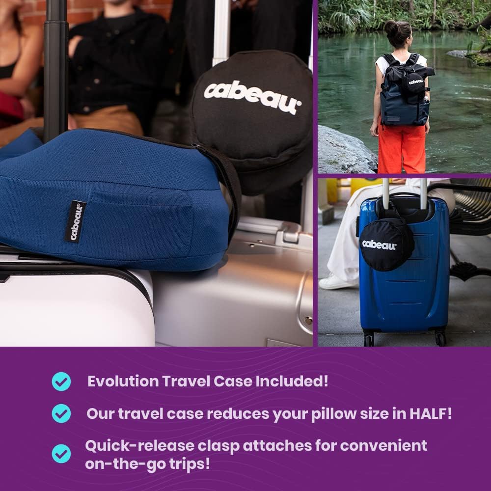 Cabeau Airplane Travel Pillow for Long Flights - Evolution S3 - Supportive Memory Foam with Seat Straps to Secure Your Head and Neck and Provides 360° Support (Steel Grey)