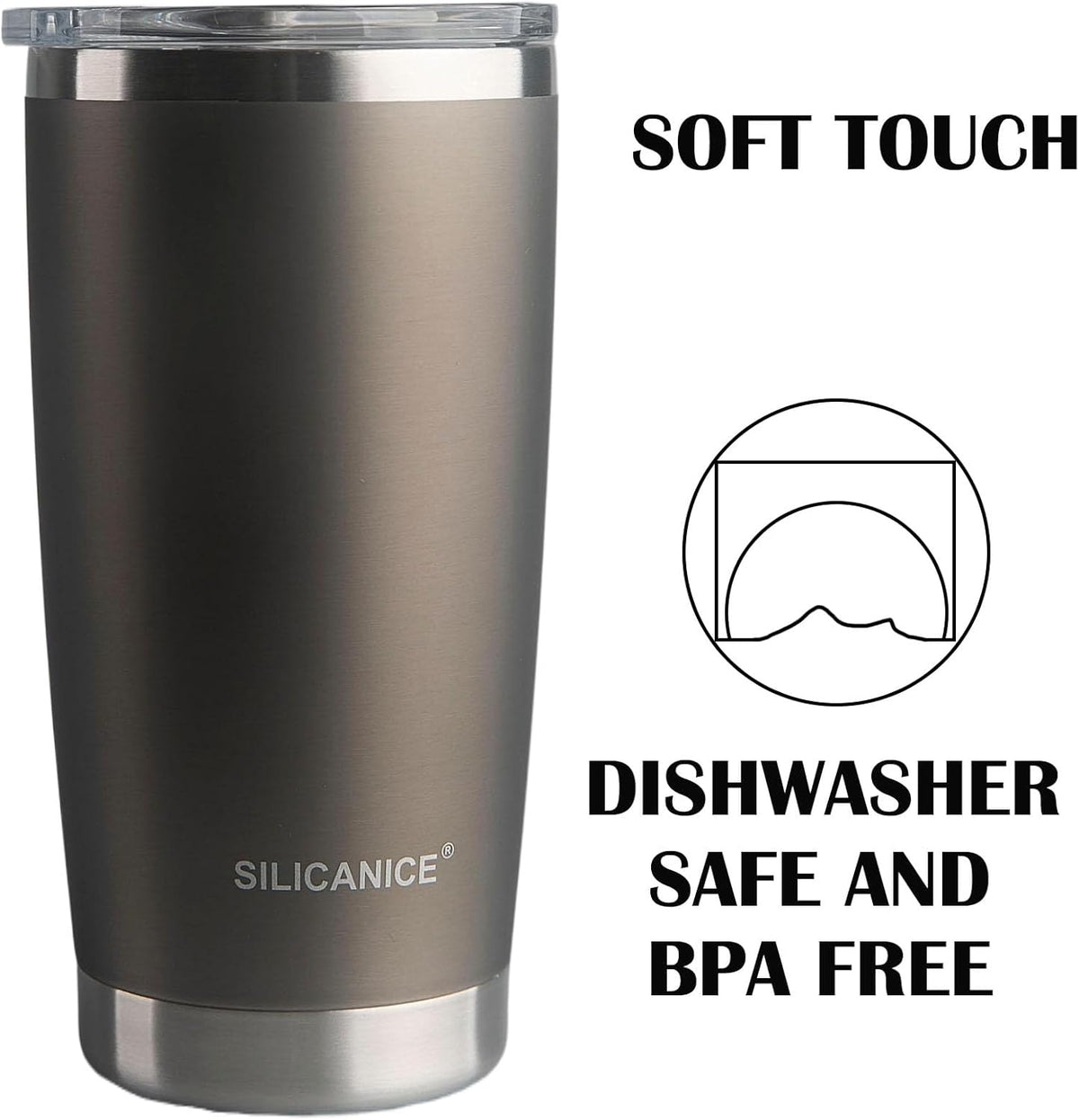 Metal Gray Soft Touch 20oz Stainless Steel Insulated Tumbler with Lid - Spill Proof Coffee Cup,Dishwasher Safe Mug,Durable Thermal Cup for Hot & Cold Beverages,Smoothies Water Bottle For Men