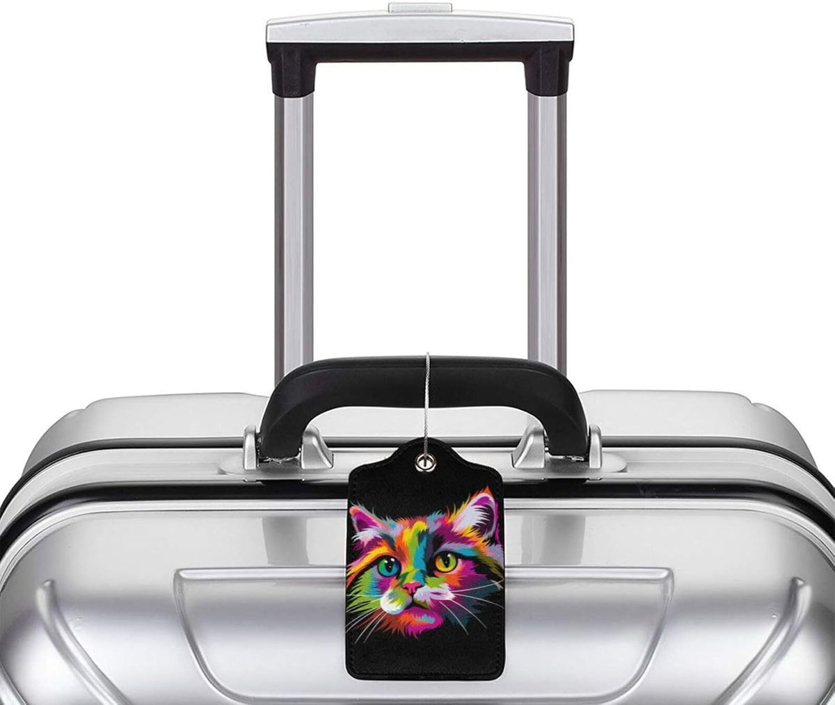 Cat Leather Luggage Tag with Stainless Steel Ring, Fun Name Id Card Cover Travel Bag Tag Set, Suitable for Travel Bag Luggage Women Men 2 PCS