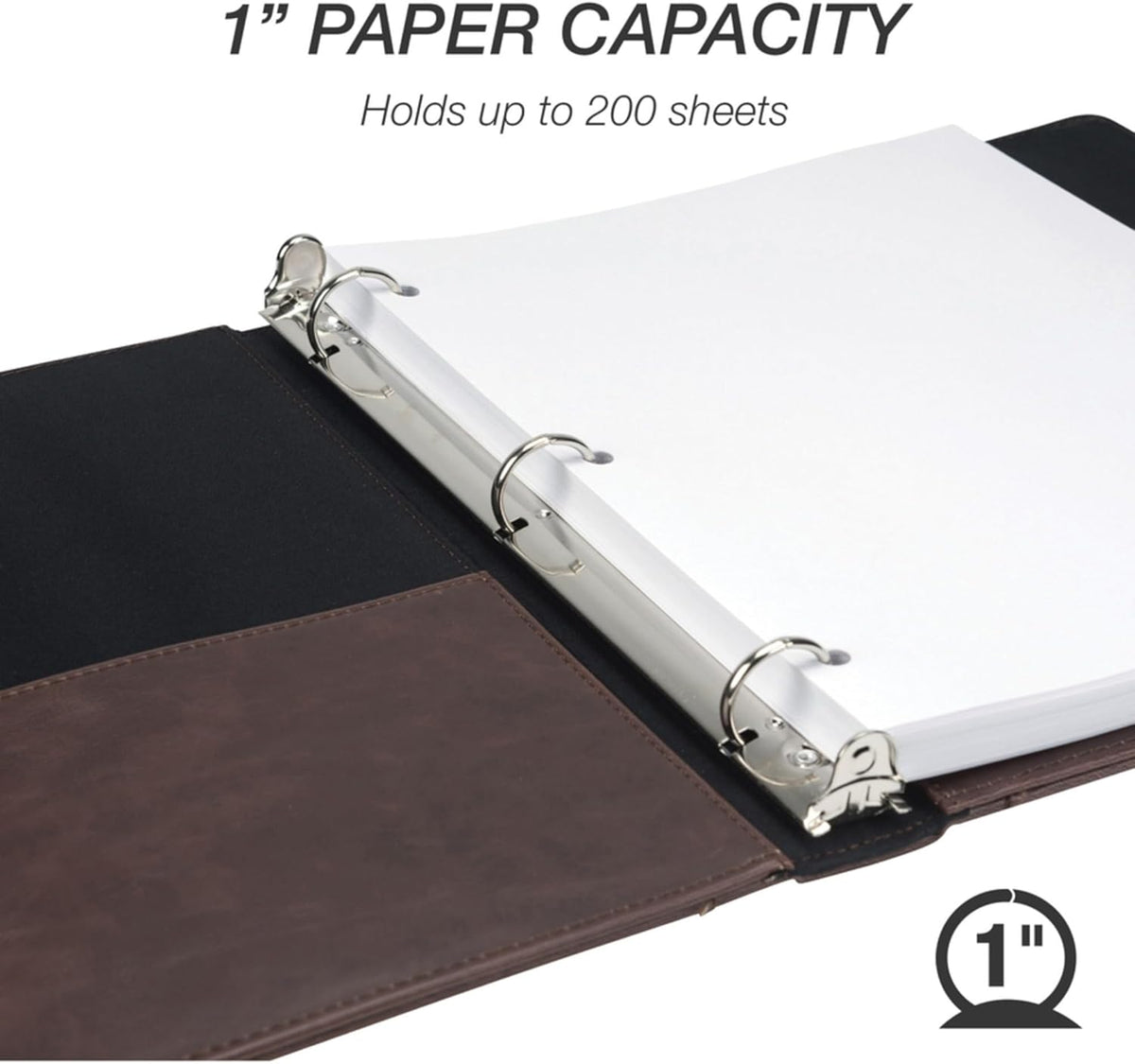 Samsill Vintage Leather 3 Ring Binder, Professional Organizer, Planner, 1 Inch Round Ring (Holds 200 Sheets), Letter Size 8.5 x 11, No Zipper, Brown