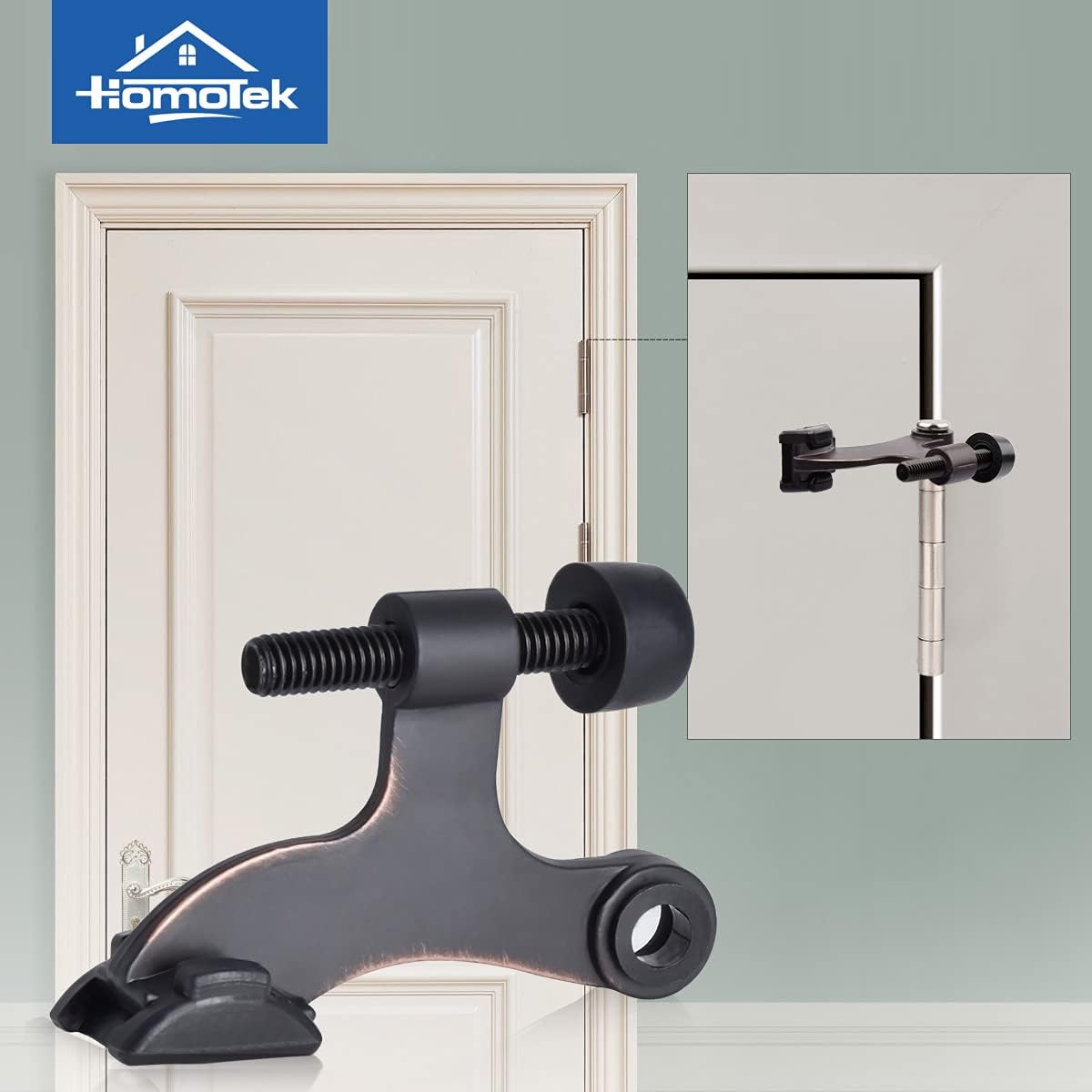 HOMOTEK 12 Pack Hinge Pin Oil Rubbed Bronze Door Stopper,Adjustable Deluxe Heavy Duty Door Stopper 2-1/2"x1-3/4โ,with Black Rubber Bumper Tips