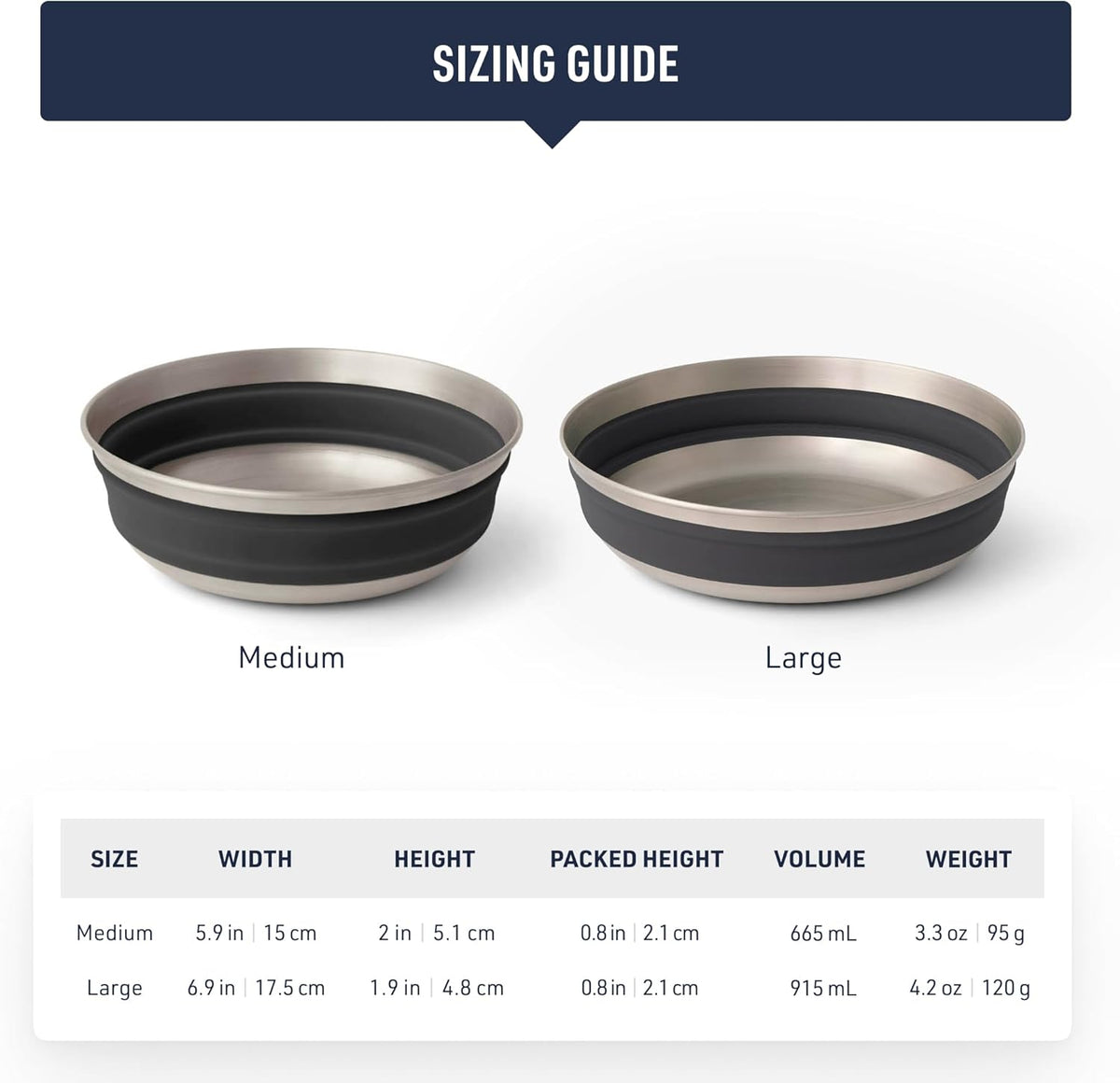 Sea to Summit Detour Stainless Steel Collapsible Bowl, Large (31 fl oz), Moonstruck Grey