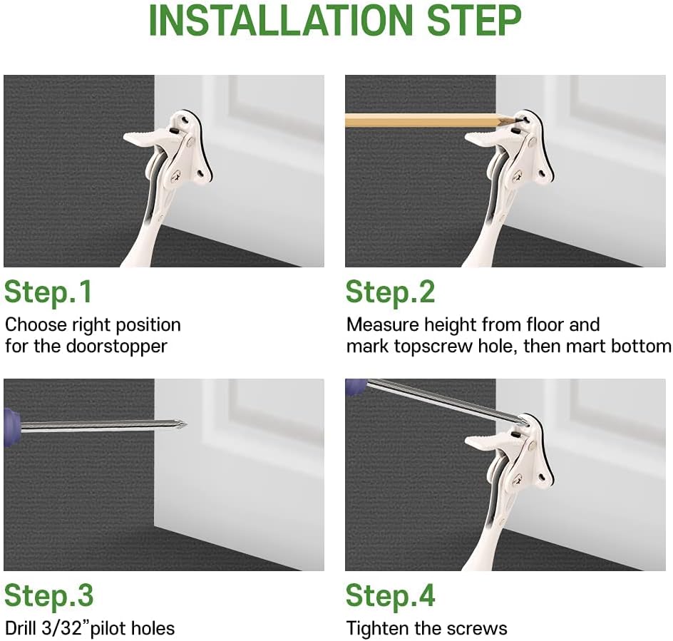 One Touch Kickdown Door Stopper, Door Holder, Heavy Duty Door Stops, Bottom of Door, Height-Adjustable Rubber Tips by HASHI (White 4 inch x 2pack)